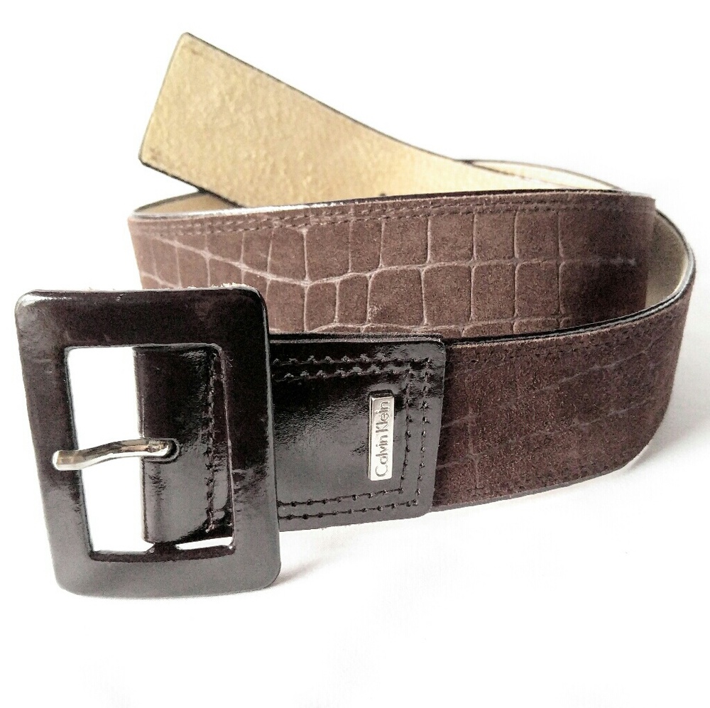 NWT Calvin Klein Brown Leather Belt-Reptile-Medium